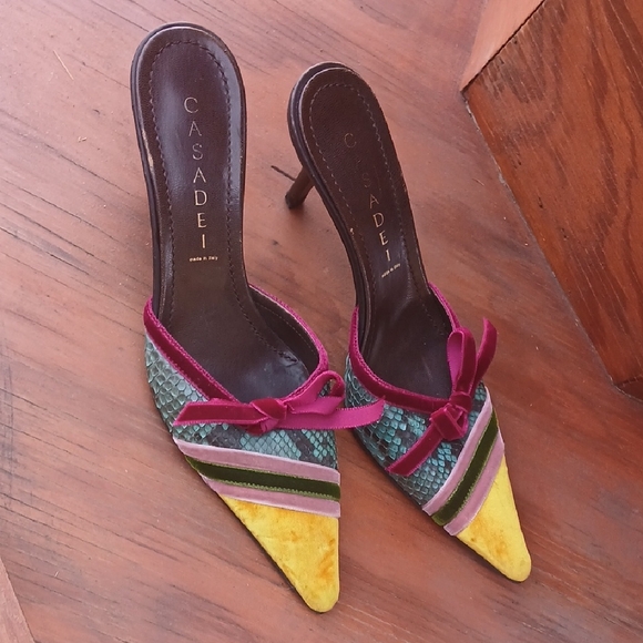 Casadei Shoes - Casadei Yellow and Green Heels with Pink Accents